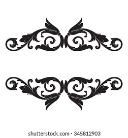 Vintage baroque frame scroll ornament engraving border floral retro pattern antique style acanthus foliage swirl decorative design element filigree calligraphy vector