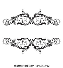 Vintage baroque frame scroll ornament engraving border floral retro pattern antique style acanthus foliage swirl decorative design element filigree calligraphy vector