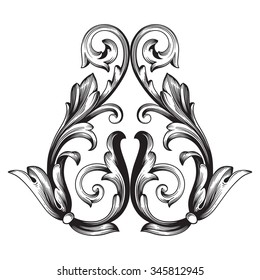 Vintage baroque frame scroll ornament engraving border floral retro pattern antique style acanthus foliage swirl decorative design element filigree calligraphy vector