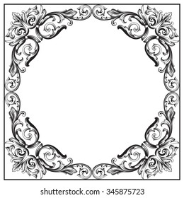 Vintage baroque frame scroll ornament engraving border floral retro pattern antique style acanthus foliage swirl decorative design element filigree calligraphy vector