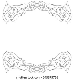 Vintage baroque frame scroll ornament engraving border floral retro pattern antique style acanthus foliage swirl decorative design element filigree calligraphy vector