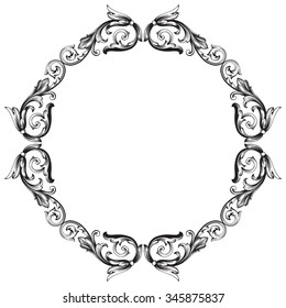 Vintage baroque frame scroll ornament engraving border floral retro pattern antique style acanthus foliage swirl decorative design element filigree calligraphy vector