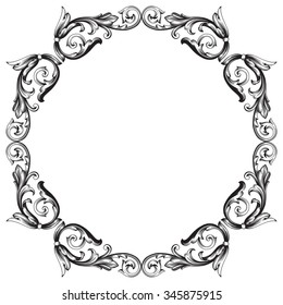 Vintage baroque frame scroll ornament engraving border floral retro pattern antique style acanthus foliage swirl decorative design element filigree calligraphy vector