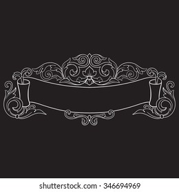 Vintage baroque frame scroll ornament engraving border floral retro pattern antique style acanthus foliage swirl decorative design element filigree calligraphy vector | damask - stock vector