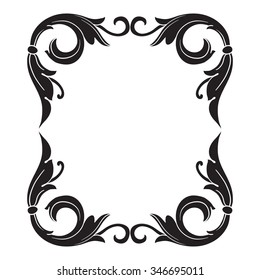 Vintage baroque frame scroll ornament engraving border floral retro pattern antique style acanthus foliage swirl decorative design element filigree calligraphy vector | damask - stock vector