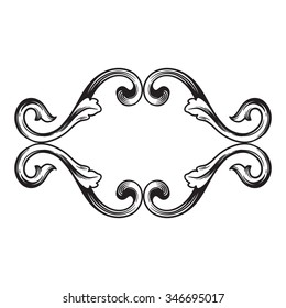 Vintage baroque frame scroll ornament engraving border floral retro pattern antique style acanthus foliage swirl decorative design element filigree calligraphy vector | damask - stock vector