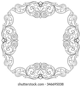 Vintage baroque frame scroll ornament engraving border floral retro pattern antique style acanthus foliage swirl decorative design element filigree calligraphy vector | damask - stock vector