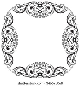 Vintage baroque frame scroll ornament engraving border floral retro pattern antique style acanthus foliage swirl decorative design element filigree calligraphy vector | damask - stock vector