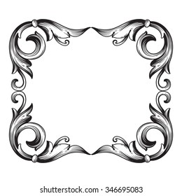 Vintage baroque frame scroll ornament engraving border floral retro pattern antique style acanthus foliage swirl decorative design element filigree calligraphy vector | damask - stock vector