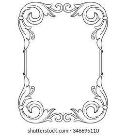 Vintage baroque frame scroll ornament engraving border floral retro pattern antique style acanthus foliage swirl decorative design element filigree calligraphy vector | damask - stock vector
