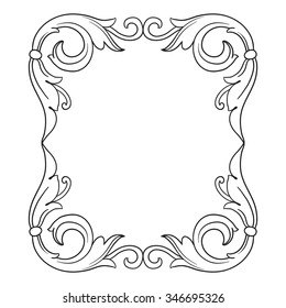 Vintage baroque frame scroll ornament engraving border floral retro pattern antique style acanthus foliage swirl decorative design element filigree calligraphy vector | damask - stock vector