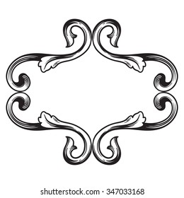Vintage baroque frame scroll ornament engraving border floral retro pattern antique style acanthus foliage swirl decorative design element filigree calligraphy vector | damask - stock vector