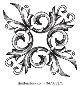 Vintage baroque frame scroll ornament engraving border floral retro pattern antique style acanthus foliage swirl decorative design element filigree calligraphy vector | damask - stock vector