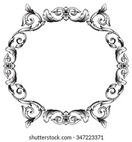 Vintage baroque frame scroll ornament engraving border floral retro pattern antique style acanthus foliage swirl decorative design element filigree calligraphy vector | damask - stock vector