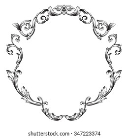 Vintage baroque frame scroll ornament engraving border floral retro pattern antique style acanthus foliage swirl decorative design element filigree calligraphy vector | damask - stock vector