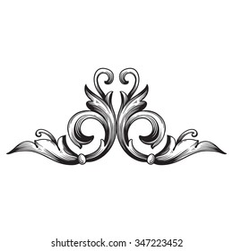 Vintage baroque frame scroll ornament engraving border floral retro pattern antique style acanthus foliage swirl decorative design element filigree calligraphy vector | damask - stock vector