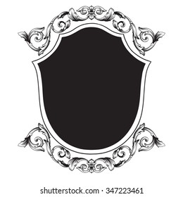 Vintage baroque frame scroll ornament engraving border floral retro pattern antique style acanthus foliage swirl decorative design element filigree calligraphy vector | damask - stock vector