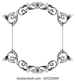 Vintage baroque frame scroll ornament engraving border floral retro pattern antique style acanthus foliage swirl decorative design element filigree calligraphy vector | damask - stock vector