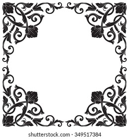 Vintage baroque frame scroll ornament engraving border floral retro pattern antique style acanthus foliage swirl decorative design element filigree calligraphy vector | damask - stock vector