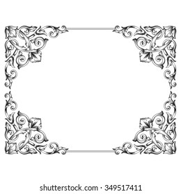 Vintage baroque frame scroll ornament engraving border floral retro pattern antique style acanthus foliage swirl decorative design element filigree calligraphy vector | damask - stock vector