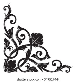 Vintage baroque frame scroll ornament engraving border floral retro pattern antique style acanthus foliage swirl decorative design element filigree calligraphy vector | damask - stock vector