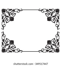 Vintage baroque frame scroll ornament engraving border floral retro pattern antique style acanthus foliage swirl decorative design element filigree calligraphy vector | damask - stock vector