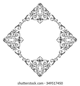Vintage baroque frame scroll ornament engraving border floral retro pattern antique style acanthus foliage swirl decorative design element filigree calligraphy vector | damask - stock vector