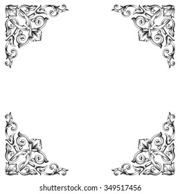 Vintage baroque frame scroll ornament engraving border floral retro pattern antique style acanthus foliage swirl decorative design element filigree calligraphy vector | damask - stock vector