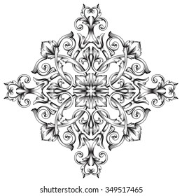 Vintage baroque frame scroll ornament engraving border floral retro pattern antique style acanthus foliage swirl decorative design element filigree calligraphy vector | damask - stock vector