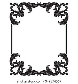 Vintage baroque frame scroll ornament engraving border floral retro pattern antique style acanthus foliage swirl decorative design element filigree calligraphy vector
