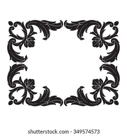 Vintage baroque frame scroll ornament engraving border floral retro pattern antique style acanthus foliage swirl decorative design element filigree calligraphy vector