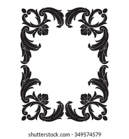 Vintage baroque frame scroll ornament engraving border floral retro pattern antique style acanthus foliage swirl decorative design element filigree calligraphy vector