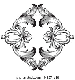 Vintage baroque frame scroll ornament engraving border floral retro pattern antique style acanthus foliage swirl decorative design element filigree calligraphy vector