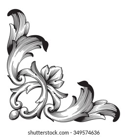 Vintage baroque frame scroll ornament engraving border floral retro pattern antique style acanthus foliage swirl decorative design element filigree calligraphy vector