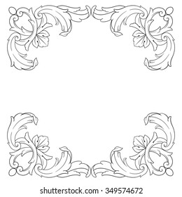 Vintage baroque frame scroll ornament engraving border floral retro pattern antique style acanthus foliage swirl decorative design element filigree calligraphy vector