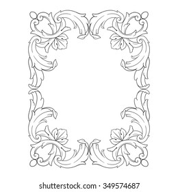Vintage baroque frame scroll ornament engraving border floral retro pattern antique style acanthus foliage swirl decorative design element filigree calligraphy vector