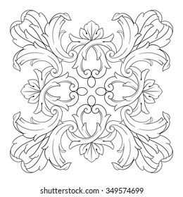 Vintage baroque frame scroll ornament engraving border floral retro pattern antique style acanthus foliage swirl decorative design element filigree calligraphy vector