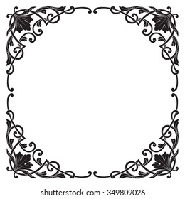 Vintage baroque frame scroll ornament engraving border floral retro pattern antique style acanthus foliage swirl decorative design element filigree calligraphy vector | damask - stock vector