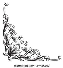 Vintage baroque frame scroll ornament engraving border floral retro pattern antique style acanthus foliage swirl decorative design element filigree calligraphy vector | damask - stock vector