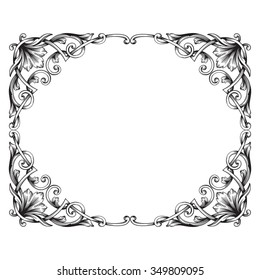 Vintage baroque frame scroll ornament engraving border floral retro pattern antique style acanthus foliage swirl decorative design element filigree calligraphy vector | damask - stock vector