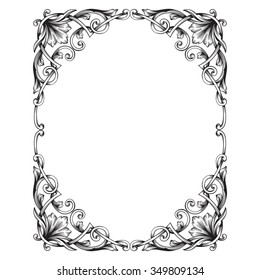 Vintage baroque frame scroll ornament engraving border floral retro pattern antique style acanthus foliage swirl decorative design element filigree calligraphy vector | damask - stock vector