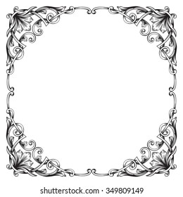 Vintage baroque frame scroll ornament engraving border floral retro pattern antique style acanthus foliage swirl decorative design element filigree calligraphy vector | damask - stock vector