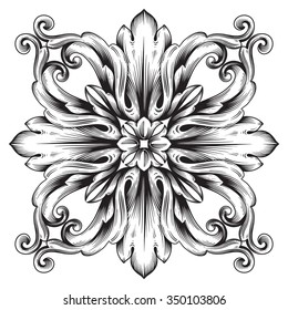 Vintage baroque frame scroll ornament engraving border floral retro pattern antique style acanthus foliage swirl decorative design element filigree calligraphy vector | damask - stock vector