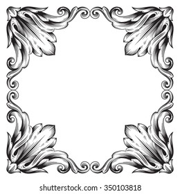Vintage baroque frame scroll ornament engraving border floral retro pattern antique style acanthus foliage swirl decorative design element filigree calligraphy vector | damask - stock vector