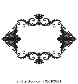 Vintage baroque frame scroll ornament engraving border floral retro pattern antique style acanthus foliage swirl decorative design element filigree calligraphy vector | damask - stock vector