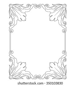 Vintage baroque frame scroll ornament engraving border floral retro pattern antique style acanthus foliage swirl decorative design element filigree calligraphy vector | damask - stock vector