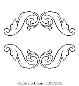 Vintage baroque frame scroll ornament engraving border floral retro pattern antique style acanthus foliage swirl decorative design element filigree calligraphy vector | damask - stock vector 