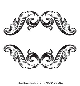 Vintage baroque frame scroll ornament engraving border floral retro pattern antique style acanthus foliage swirl decorative design element filigree calligraphy vector | damask - stock vector 
