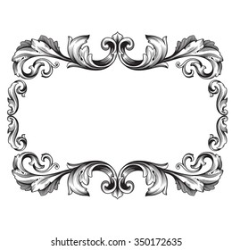 Vintage baroque frame scroll ornament engraving border floral retro pattern antique style acanthus foliage swirl decorative design element filigree calligraphy vector | damask - stock vector 