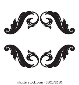 Vintage baroque frame scroll ornament engraving border floral retro pattern antique style acanthus foliage swirl decorative design element filigree calligraphy vector | damask - stock vector 